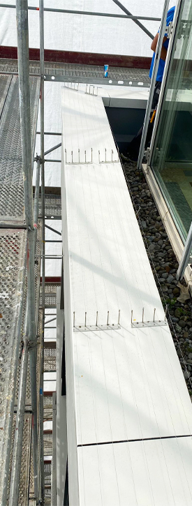 Montiertes Spanndrahtsystem zur professionellen Taubenabwehr